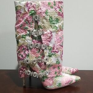 Elegant Pink Floral Heeled Boots